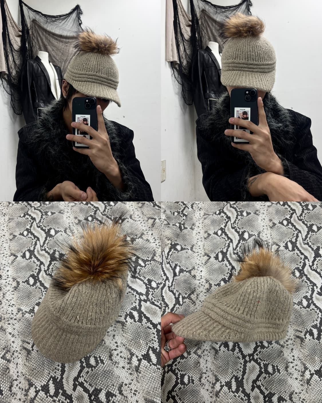 10 Fur Detail Beige Y2K Knit Cap (여성 Fre 상품이미지1