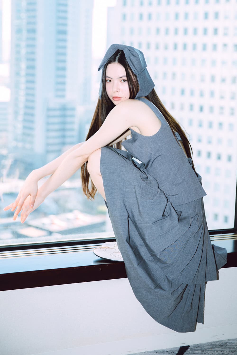 할로미늄 미디 랩스커트 그레이 상품이미지3