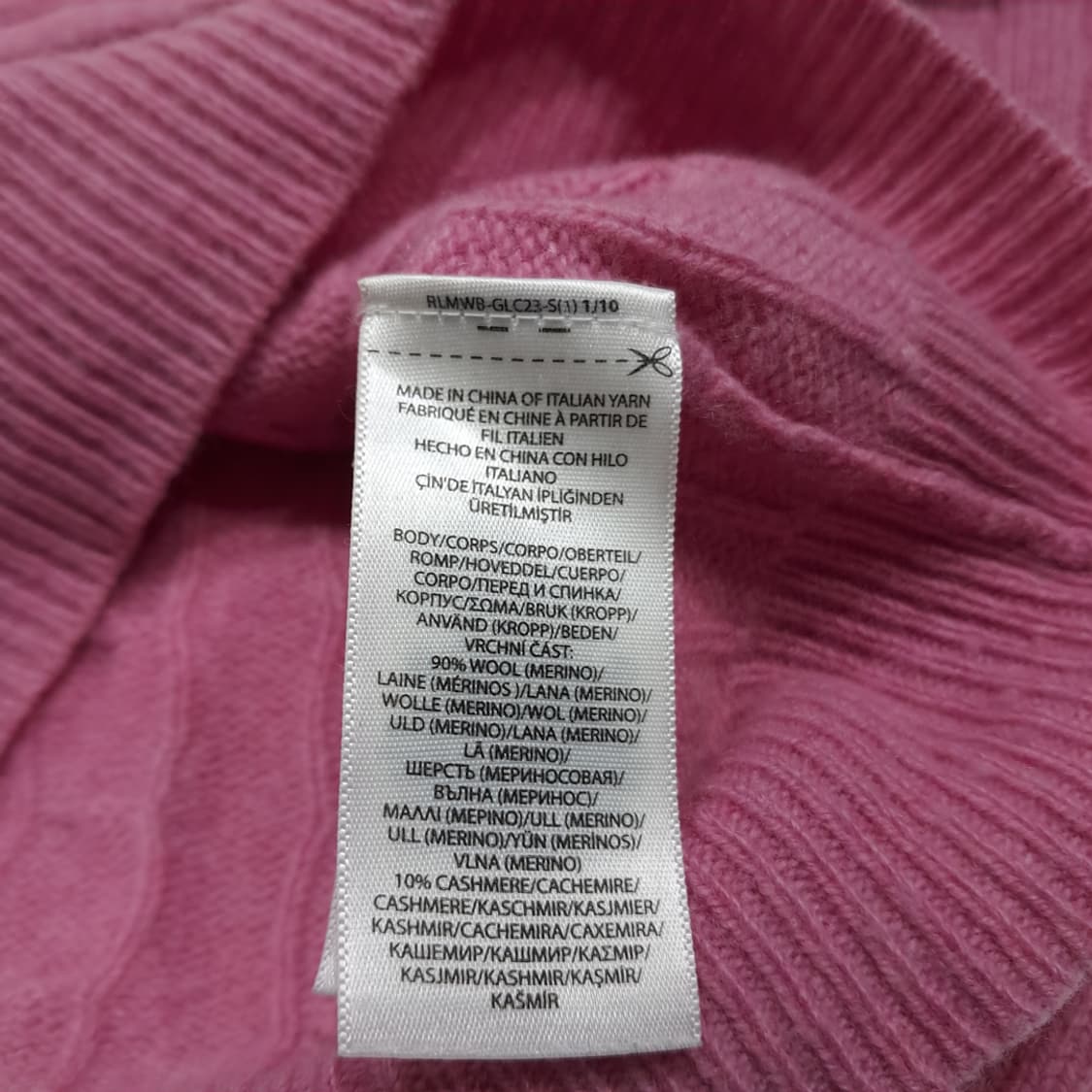 CL276 XS 폴로 울캐시미어 케이블 V넥 핑크 니트 스웨터 상품이미지5