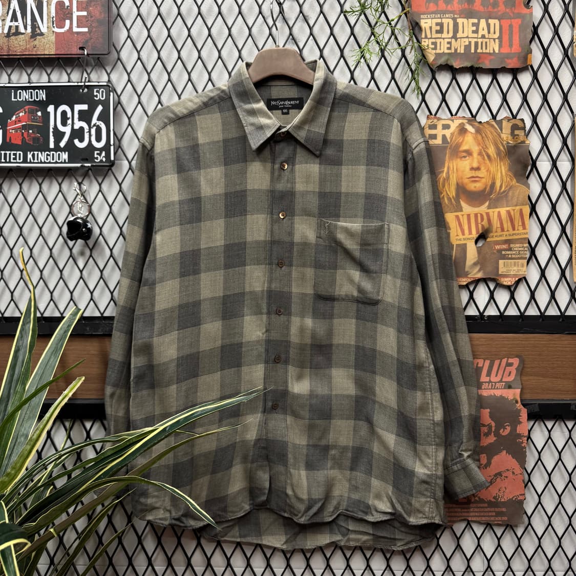 00s 입생로랑 YSL 체크 셔츠 전면 포켓 포인트 그레이 상품이미지1
