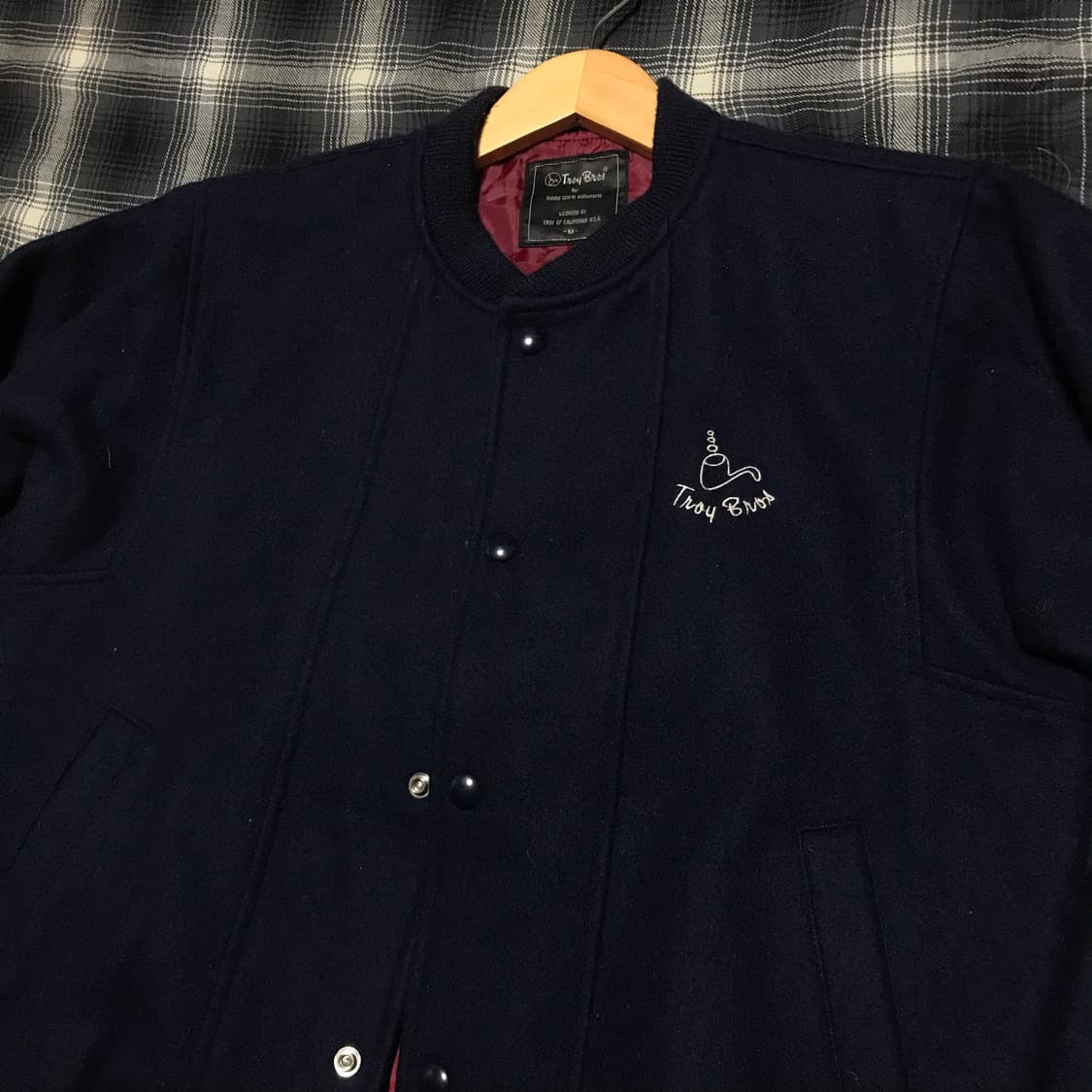 재팬 90s 초반 미국산 트로이 브로스 봄버 바시티 네이비 울 자켓 상품이미지3