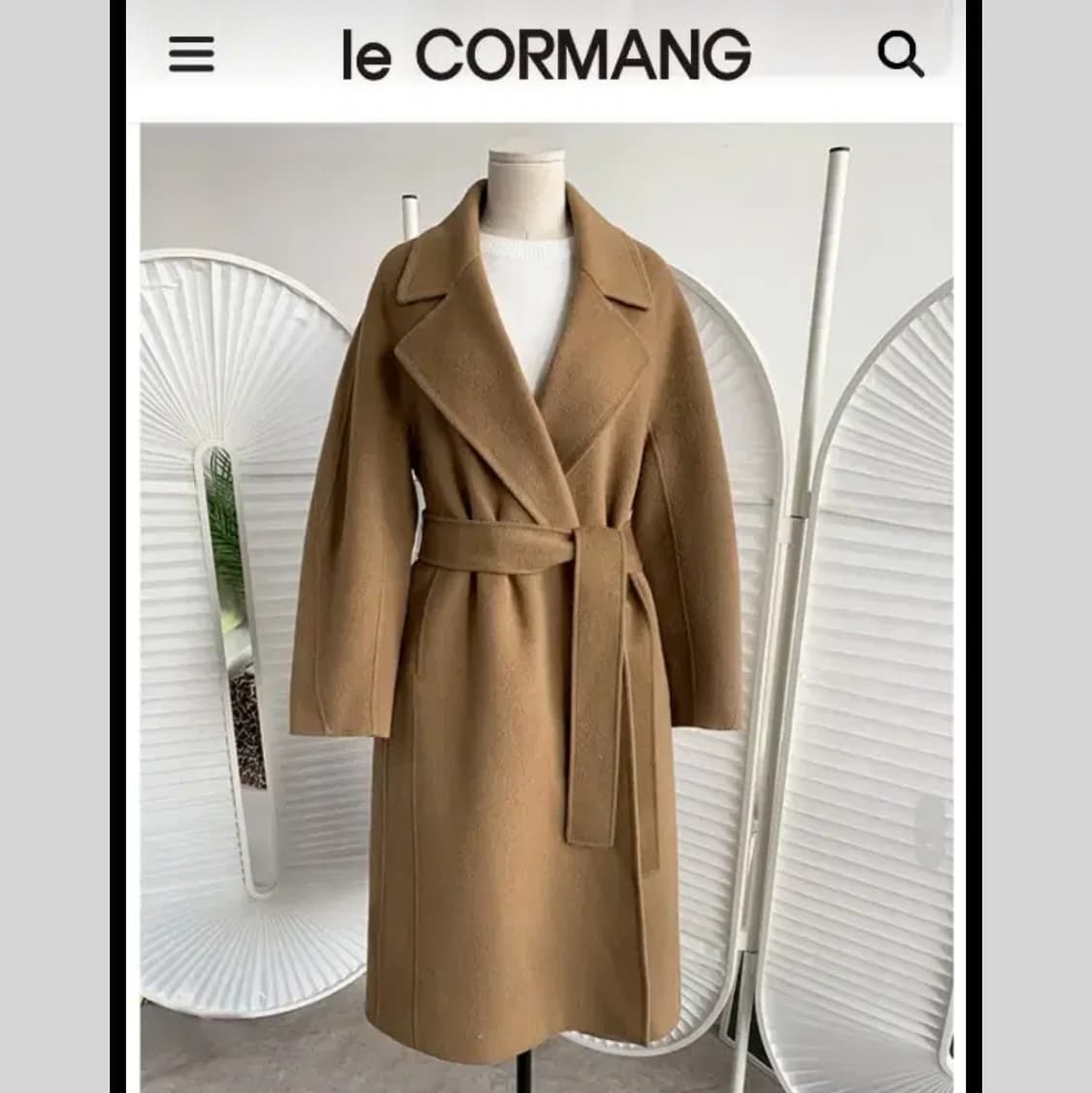 르꼬르망(le cormang) 핸드메이드 벨티드 울코트 프리사이즈 새상품 상품이미지3