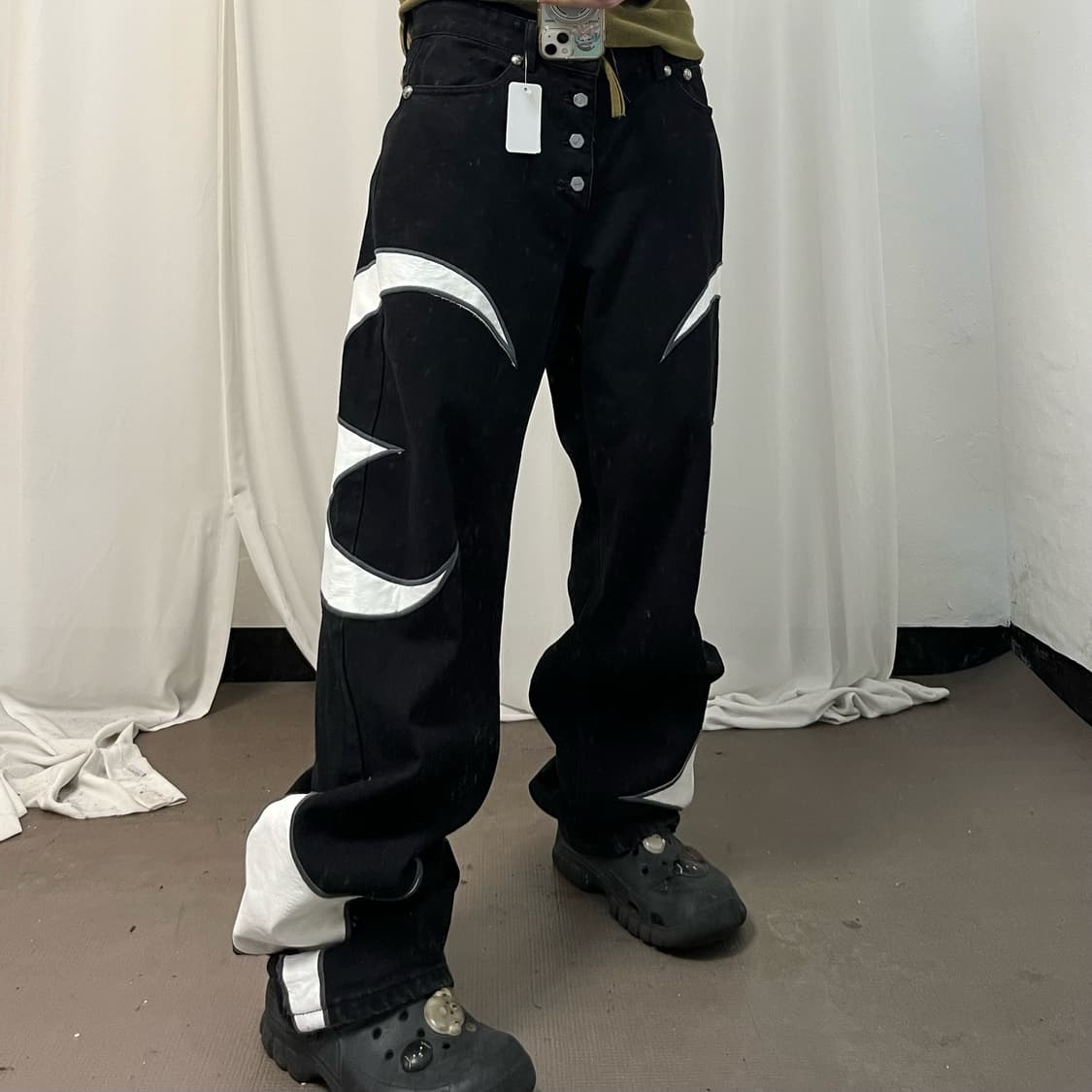 Thug Club black white leather denim pant 상품이미지2