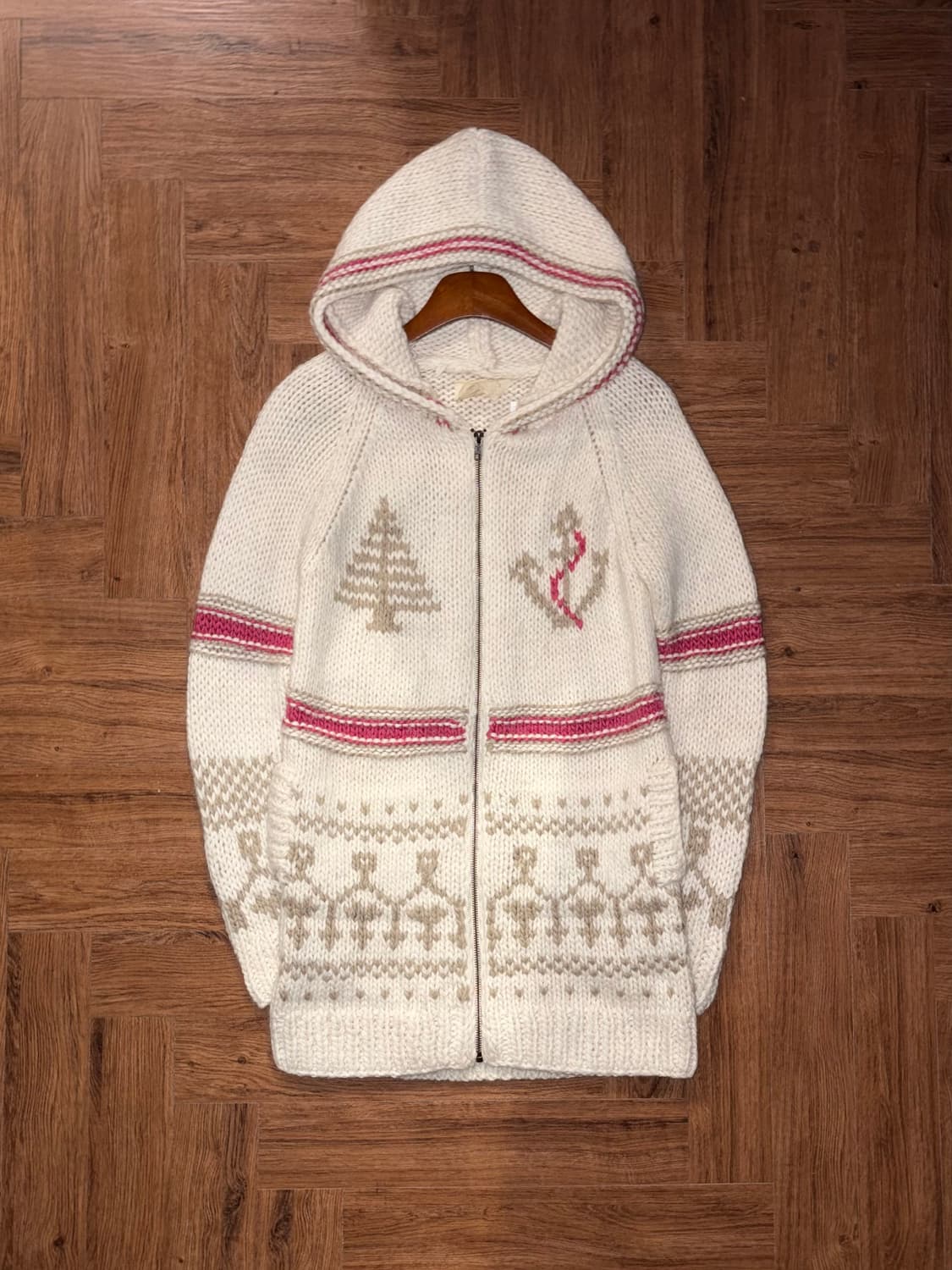 빈티지 노르딕 핑크 니트집업 상품이미지5