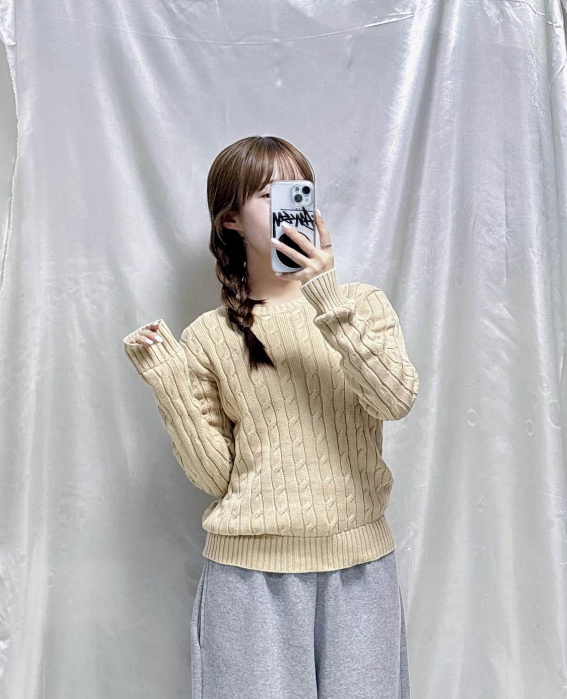 폴로 랄프로렌 베이지 화이트포니 꽈배기 니트  상품이미지1