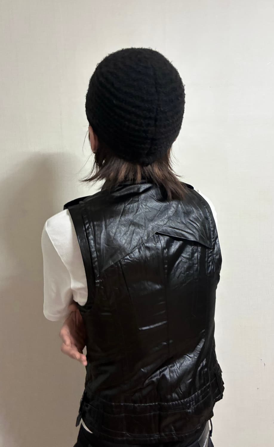 일본 빈티지 펑크 블랙 레더 슬림핏 조끼 상품이미지2