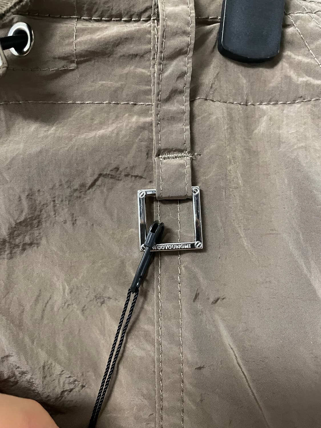50사이즈 택달린 새상품, 우영미 크링클 나일론 스트링 카고팬츠 카키 상품이미지4