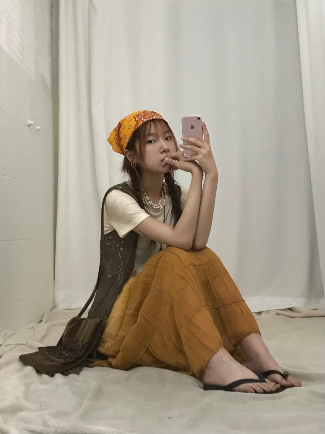 🌻 빈티지 오렌지 페미닌 히피 코디 세트 상품이미지3