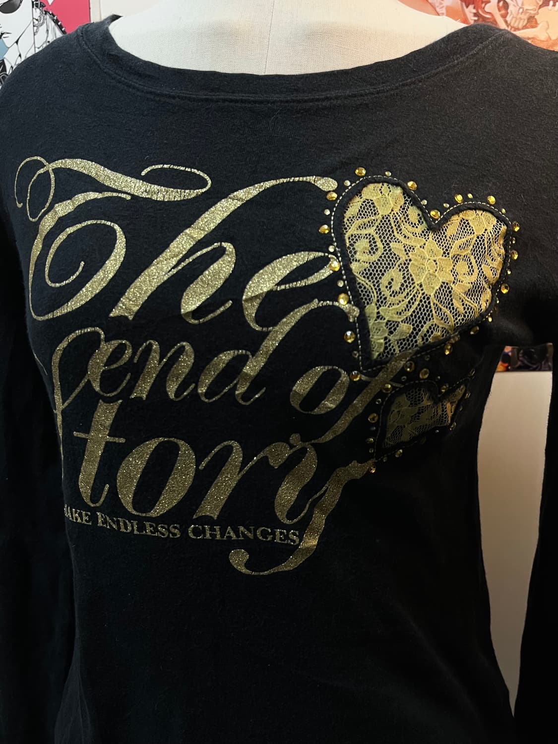 Cornflake y2k 갸루 레터링 하트 레이스 큐빅 롱슬리브 상품이미지2