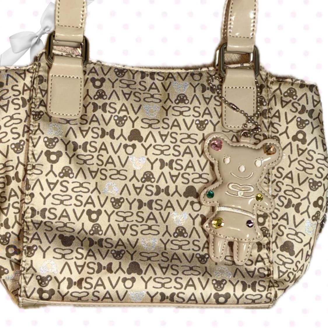 사보이 SAVOY 로고 패턴 토트백 + 곰돌이 키링 세트 가방 상품이미지2