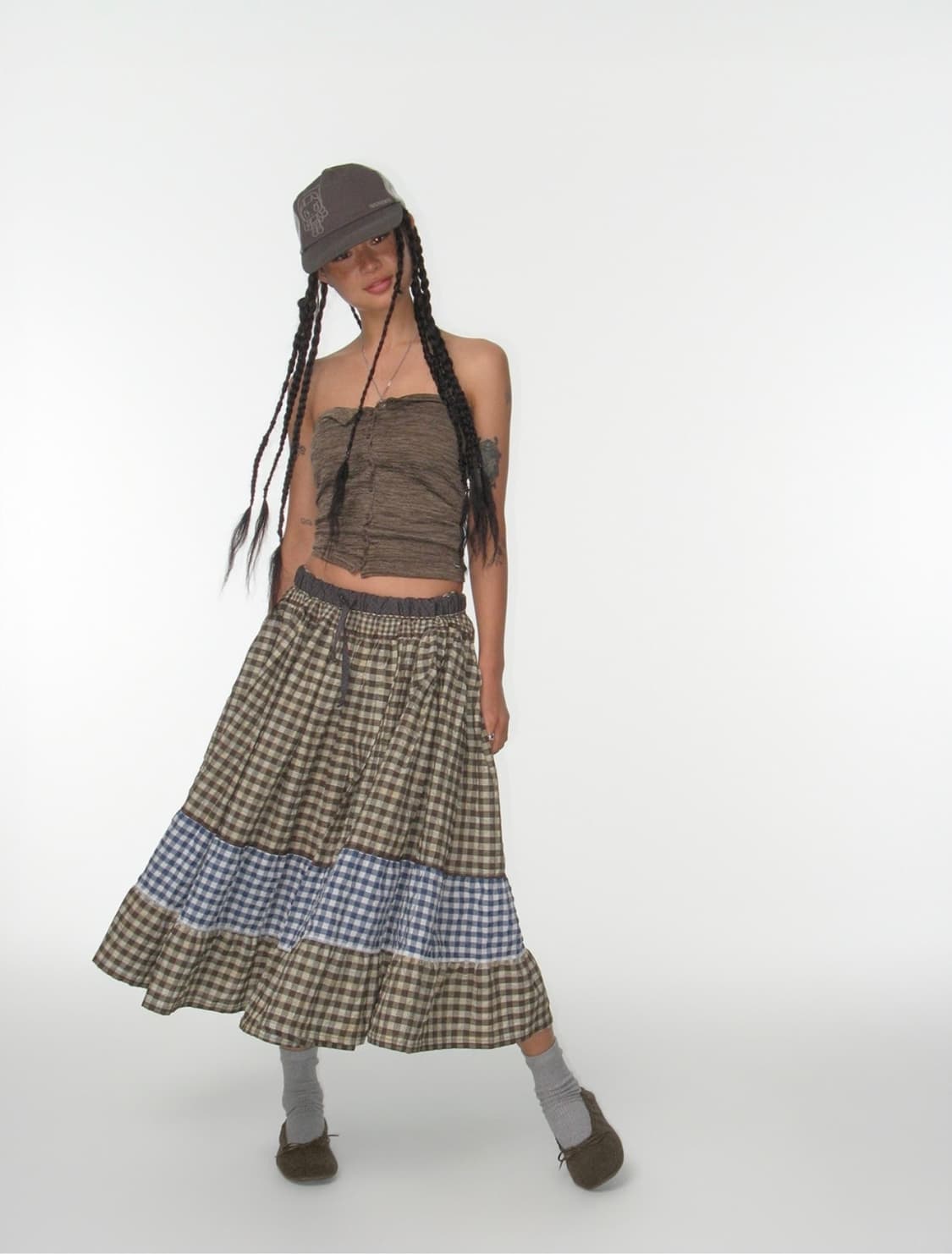 코이세이오 모리 체크 스커트 브라운 상품이미지2