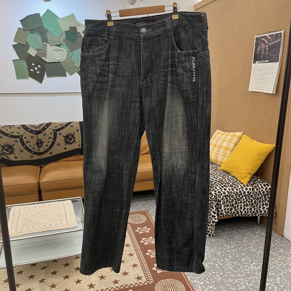 푸부 올드스쿨 보헤미안 에스닉 패턴 데님팬츠 35인치 C10164 상품이미지3