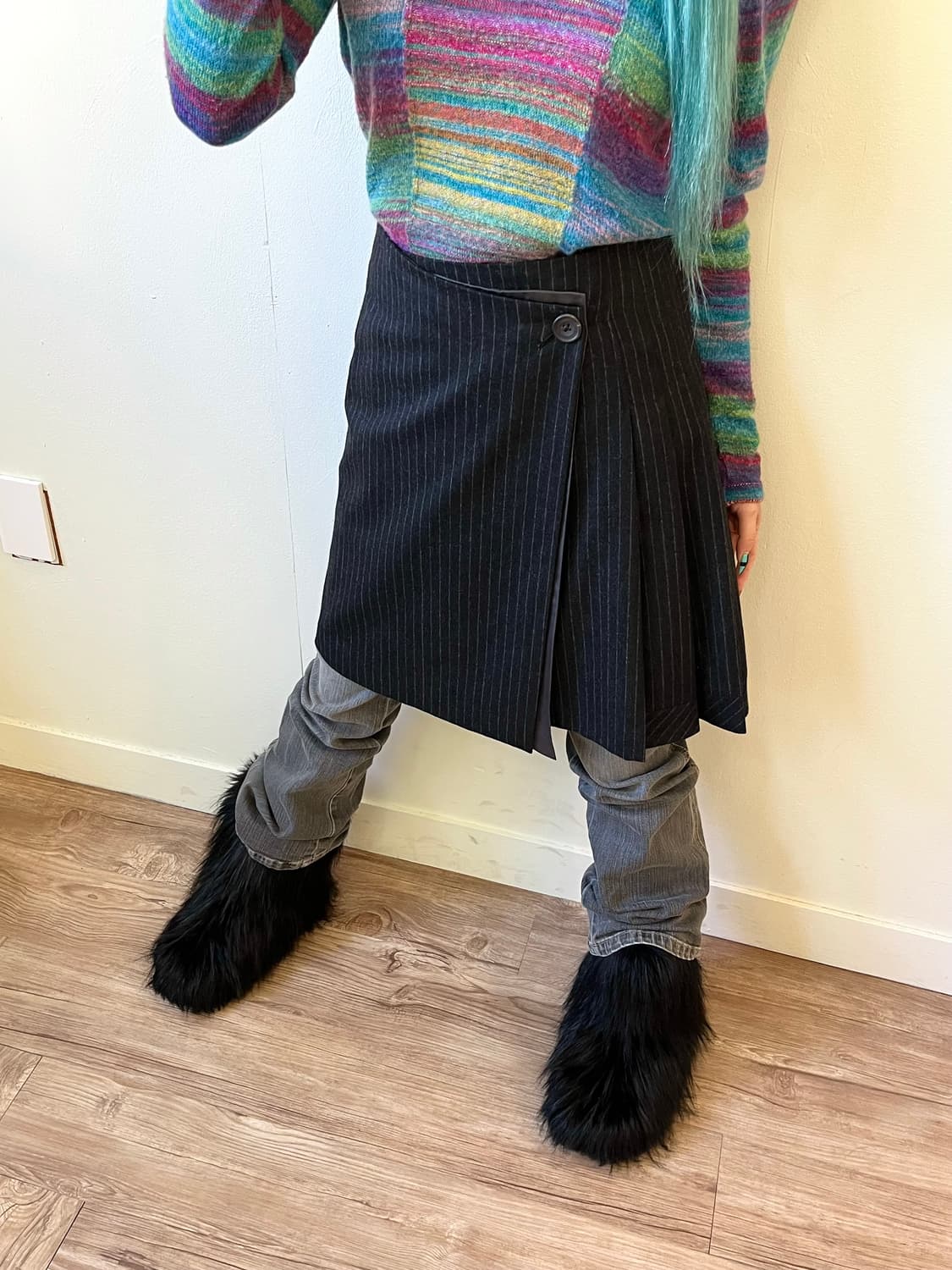 TOMORROWLAND 울 캐시미어 스트라이프 랩 스커트 상품이미지4