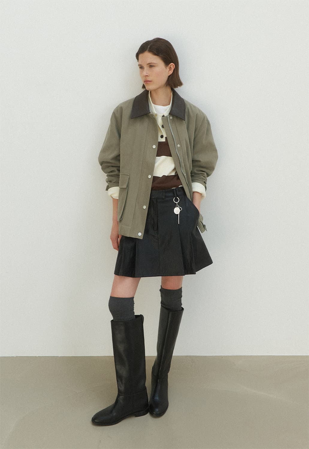 (F) 아틀리에나인  LEATHER COLLAR WORK JACKET 상품이미지1