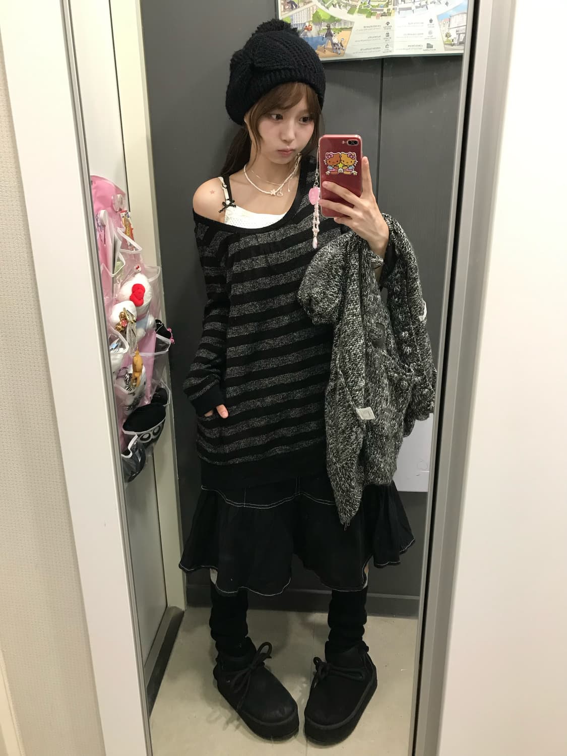 블랙 오프숄더 스트라이프 너드 모리걸 코디세트 상품이미지2