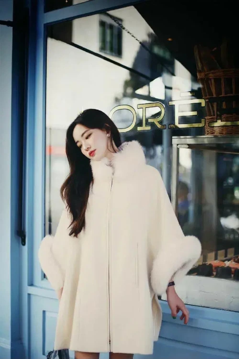 밀크코코아빈티지망토케이프판초코트박시핏달천롱코트밀코페이크퍼코트 상품이미지4