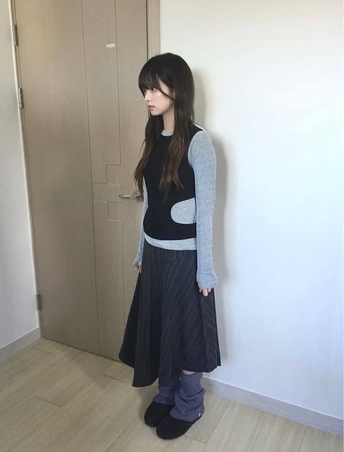 미드미하우스 스트라이프 언발 스커트 상품이미지4