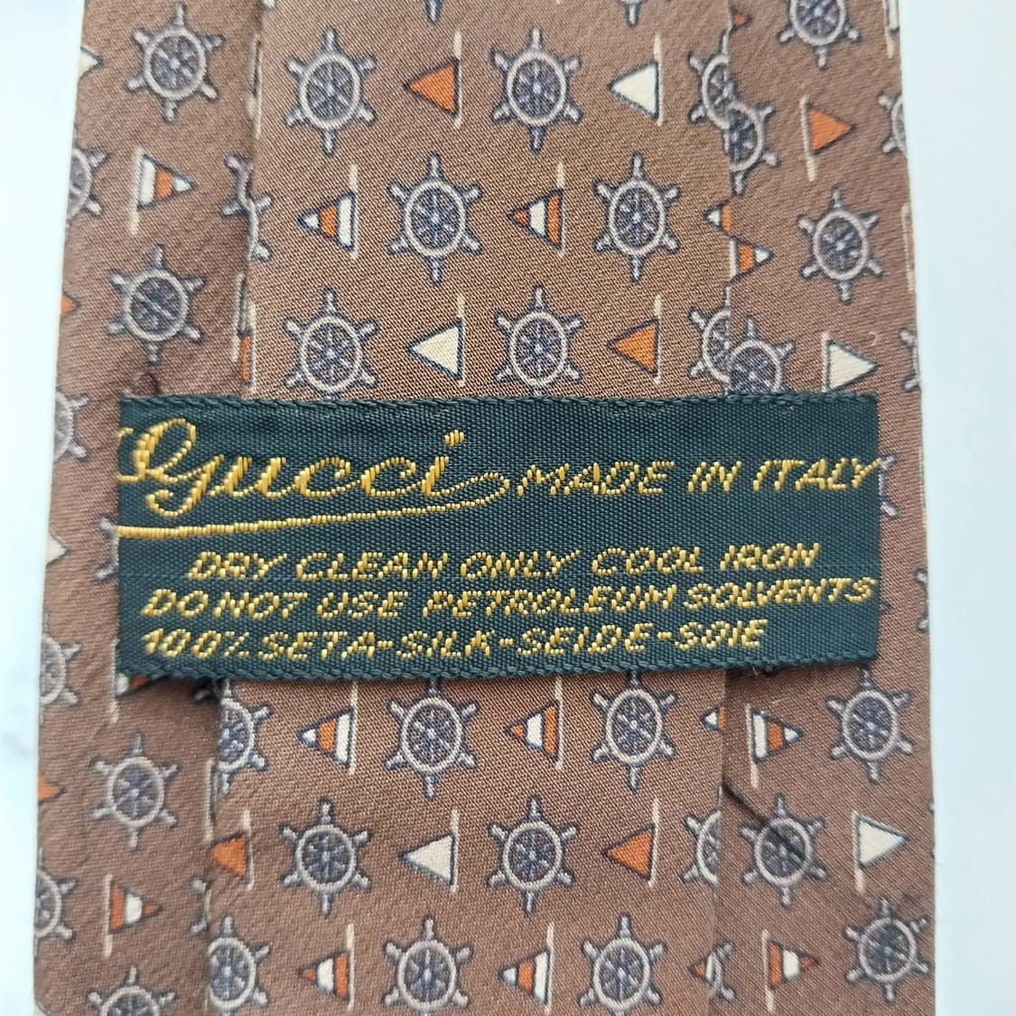 구찌 실크 브라운 마린 모티브 넥타이 8.9cm A+~A등급 K2088 상품이미지10