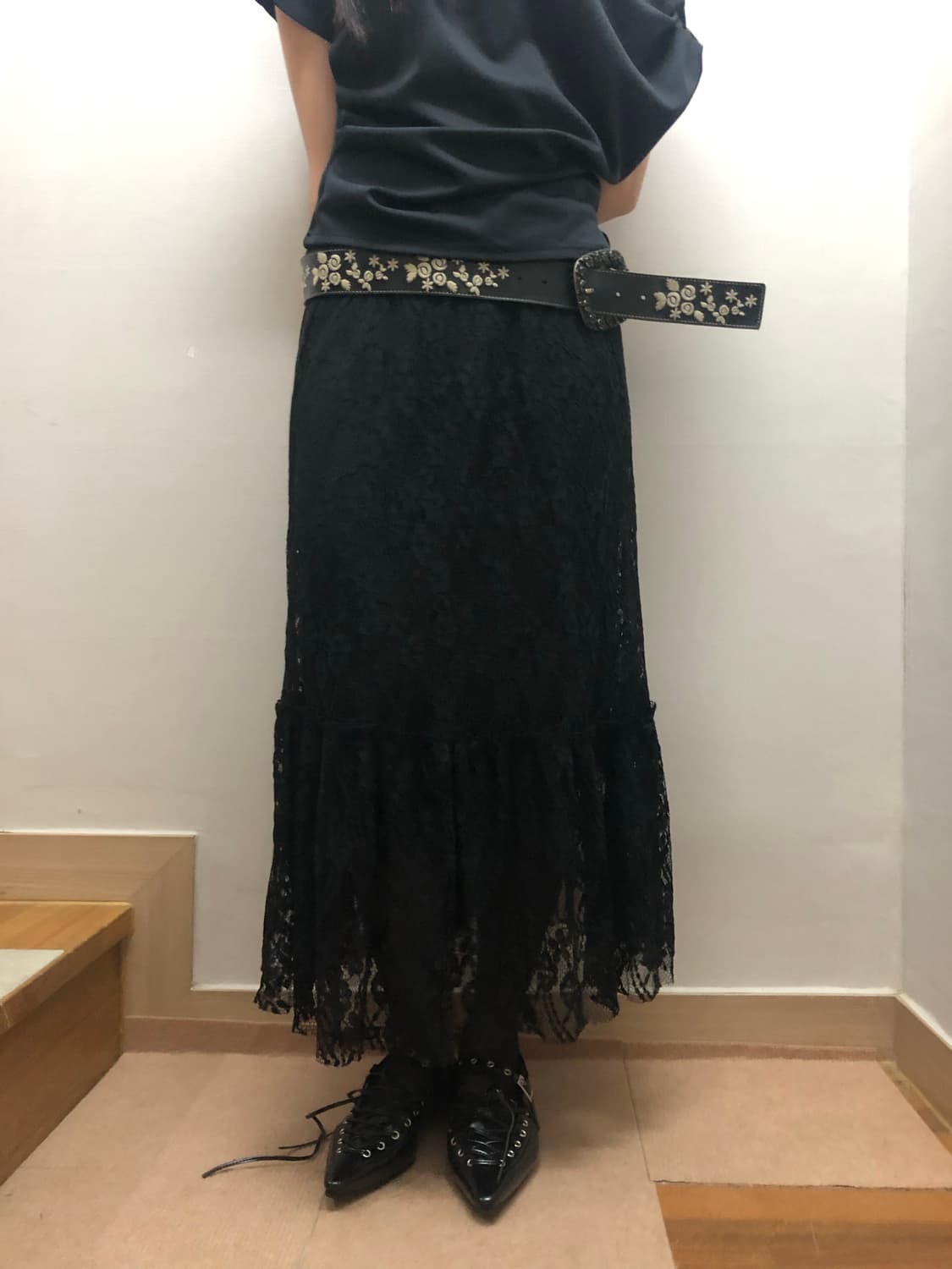 빈티지 블랙 레이스 롱 스커트 상품이미지4