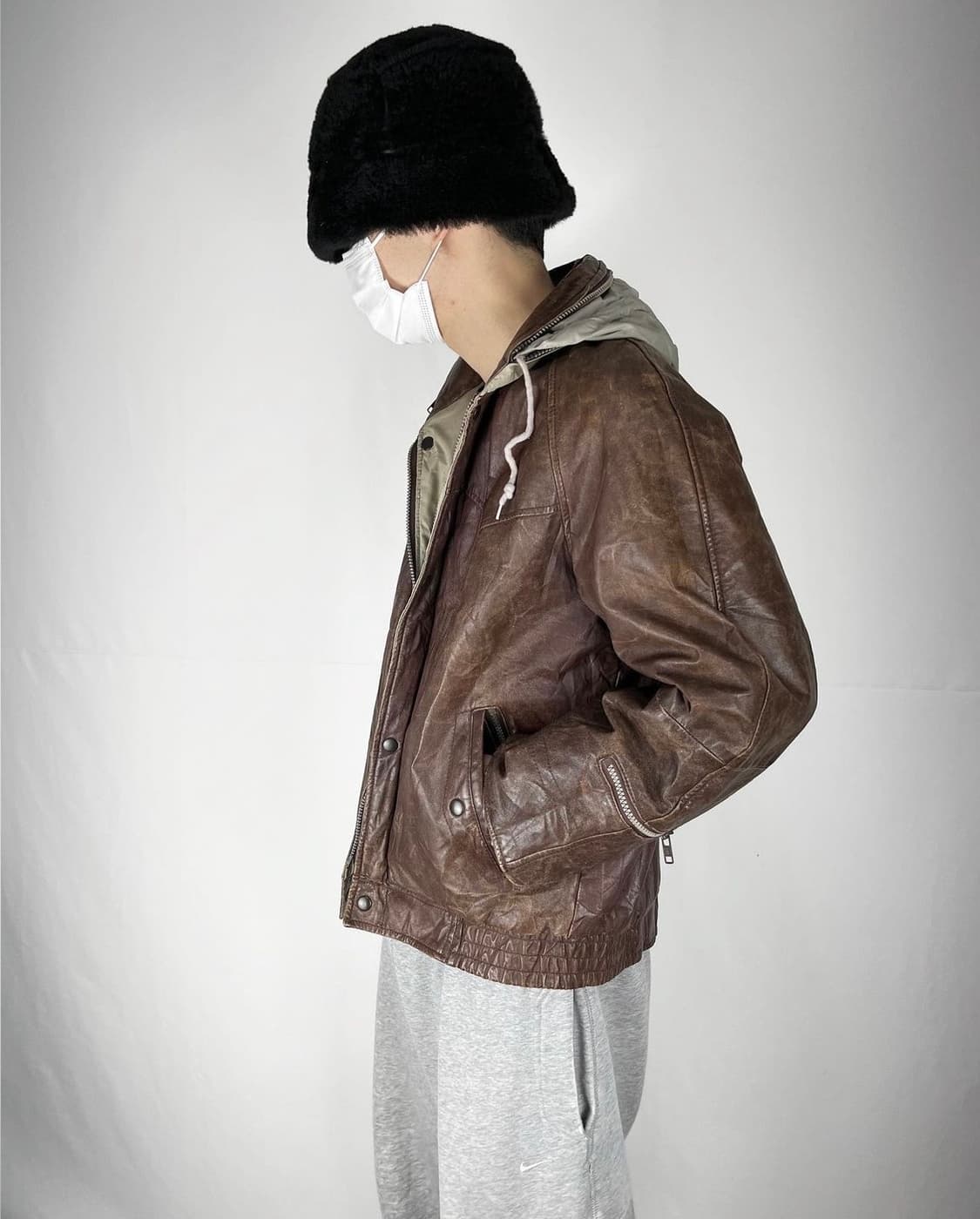 리버시블 후드 가죽자켓 상품이미지3