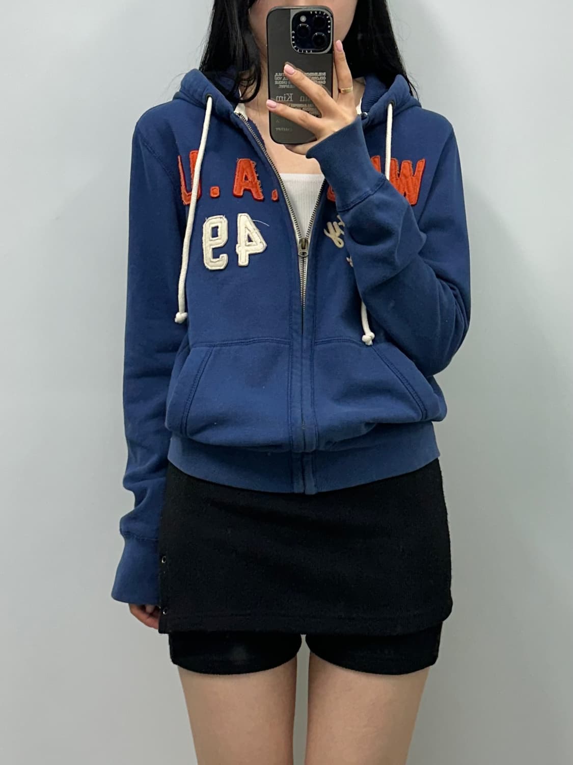 후아유 y2k 와투케 네이비 후드집업 상품이미지1