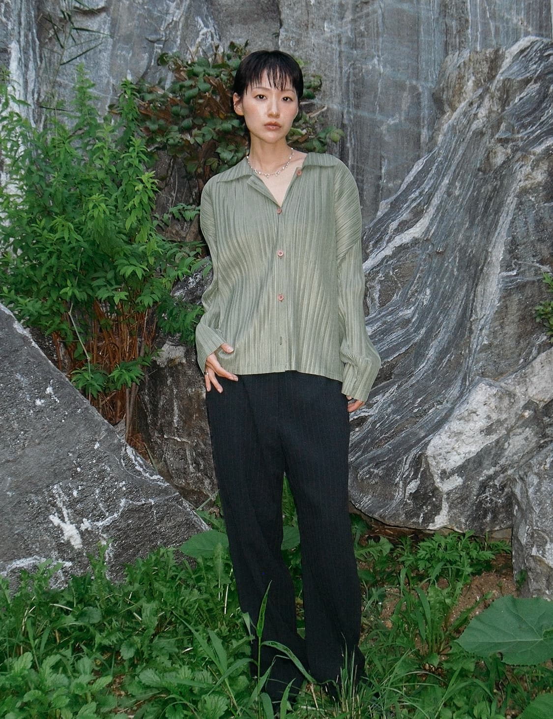 Green pleats cardigan 상품이미지2