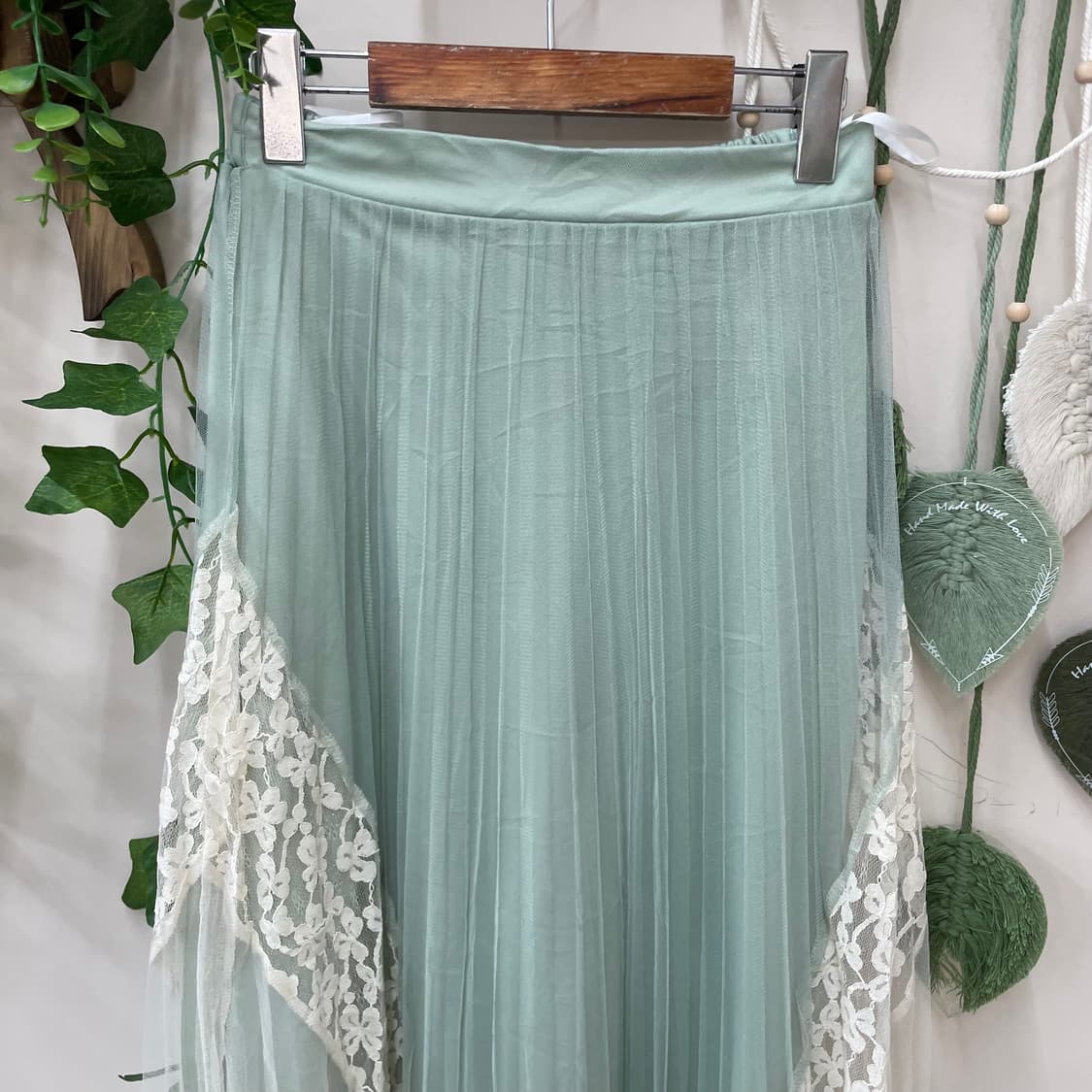 쉬폰 풀밴딩 민트 레이스 샤 롱 스커트 상품이미지2