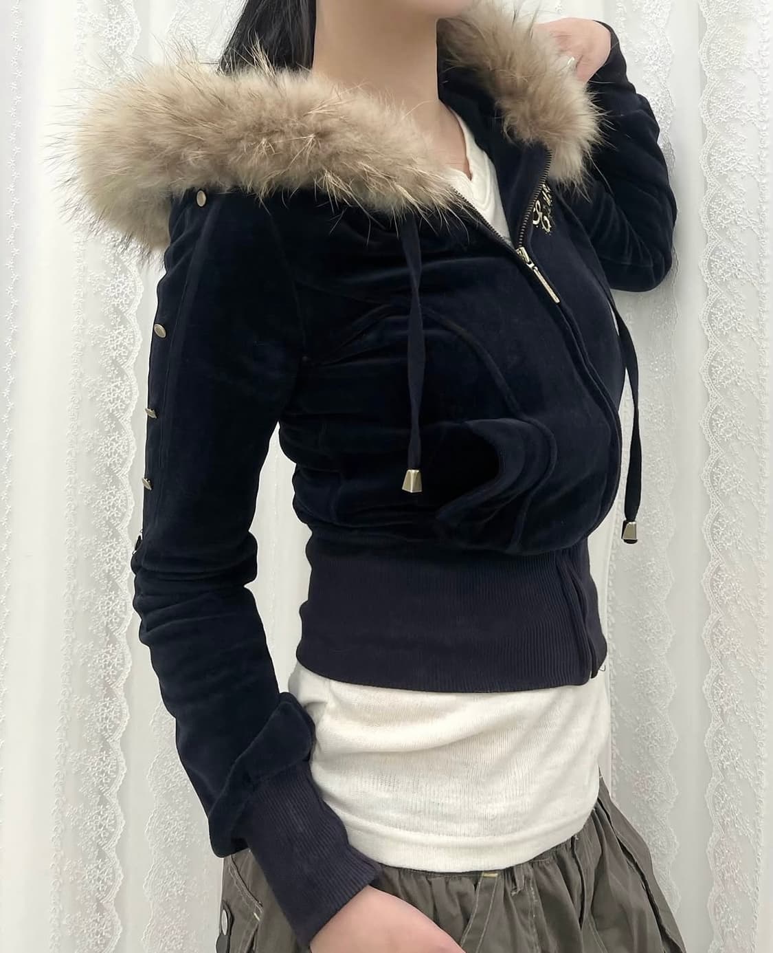 에고이스트 벨벳 퍼 후드집업 y2k갸루 상품이미지4