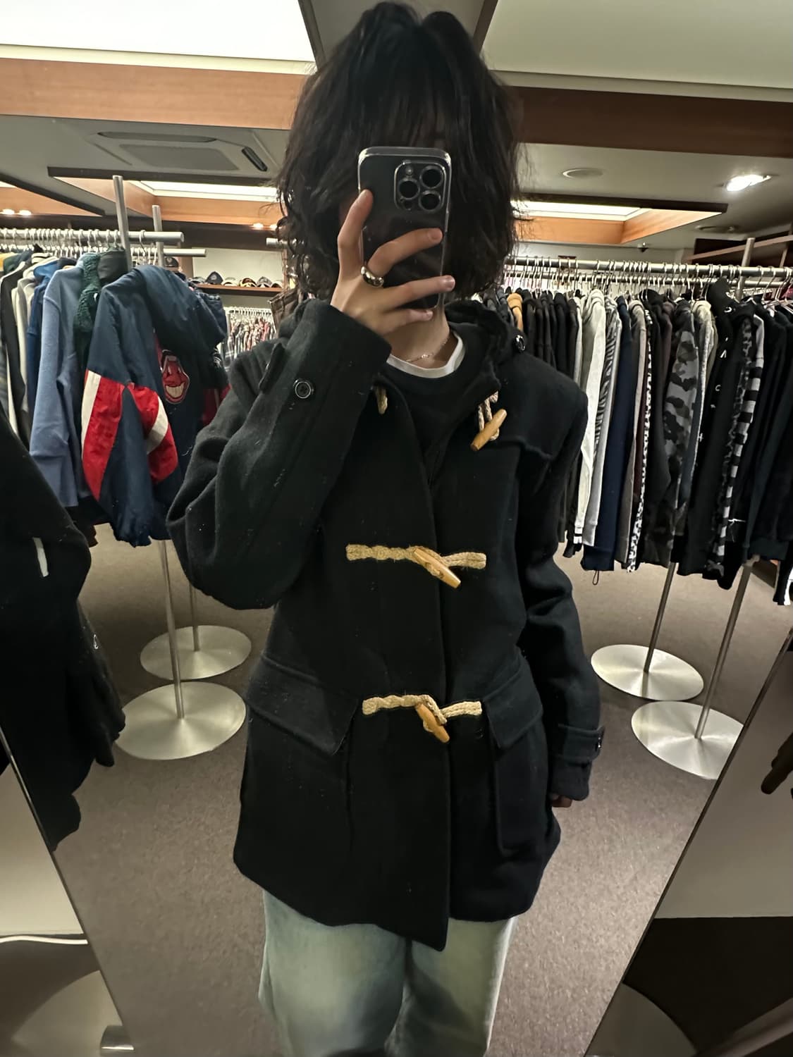 XL)Back Number 빈티지 블랙 더플코트 상품이미지1