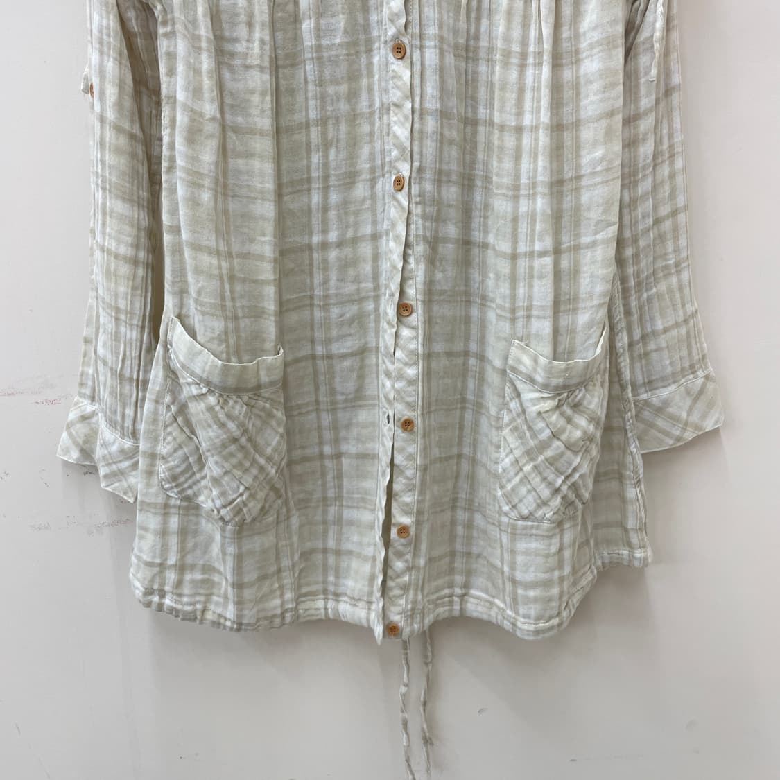 Petit fleur 체크 리버시블 롱 포켓 셔츠 상품이미지5