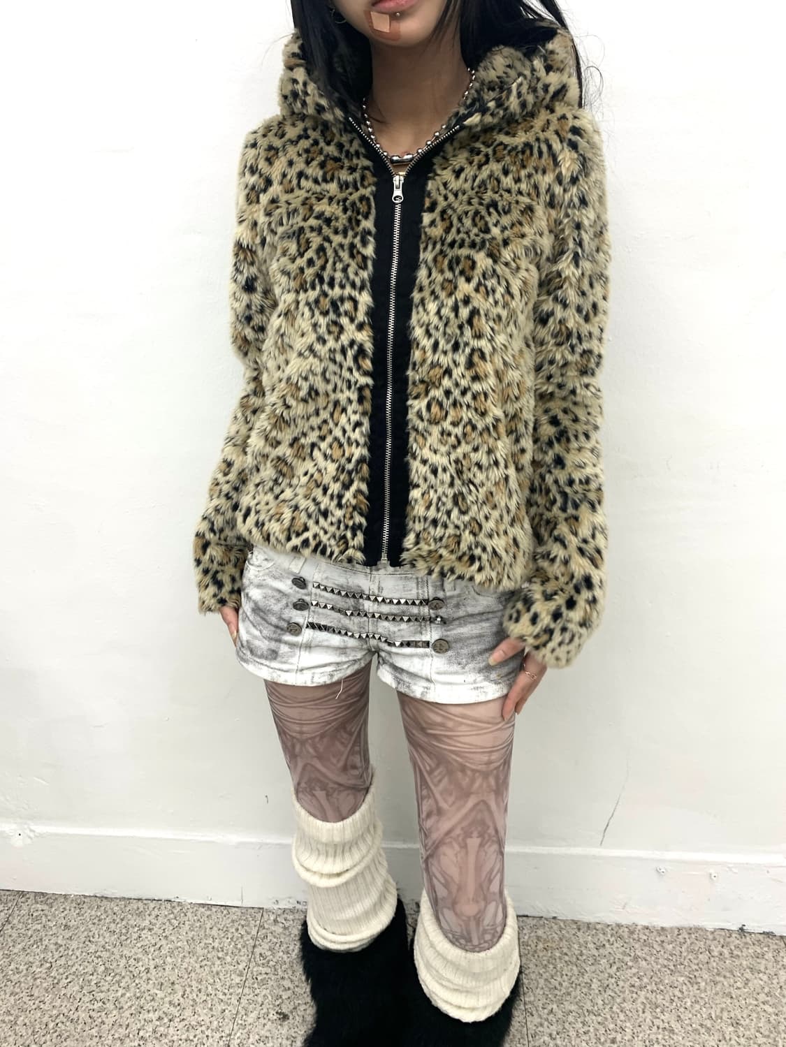 Leopard hood fur jacket  상품이미지1