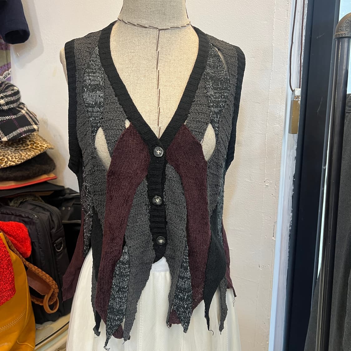 빈티지 패치워크 크롭 니트 베스트 상품이미지2