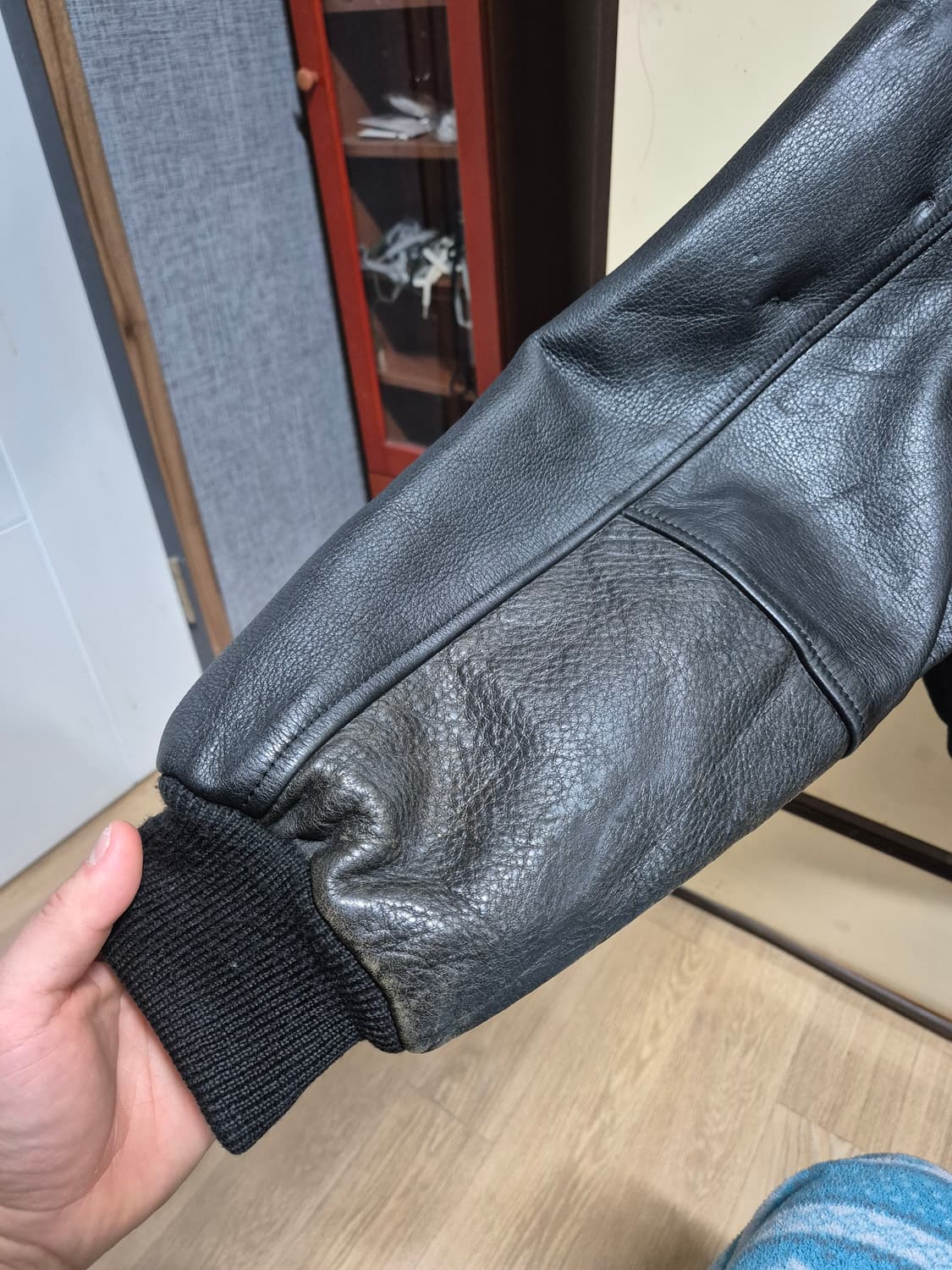 [L]90s VAN JAC 바시티 자켓 블랙 소가죽 래더 100 M L 상품이미지5