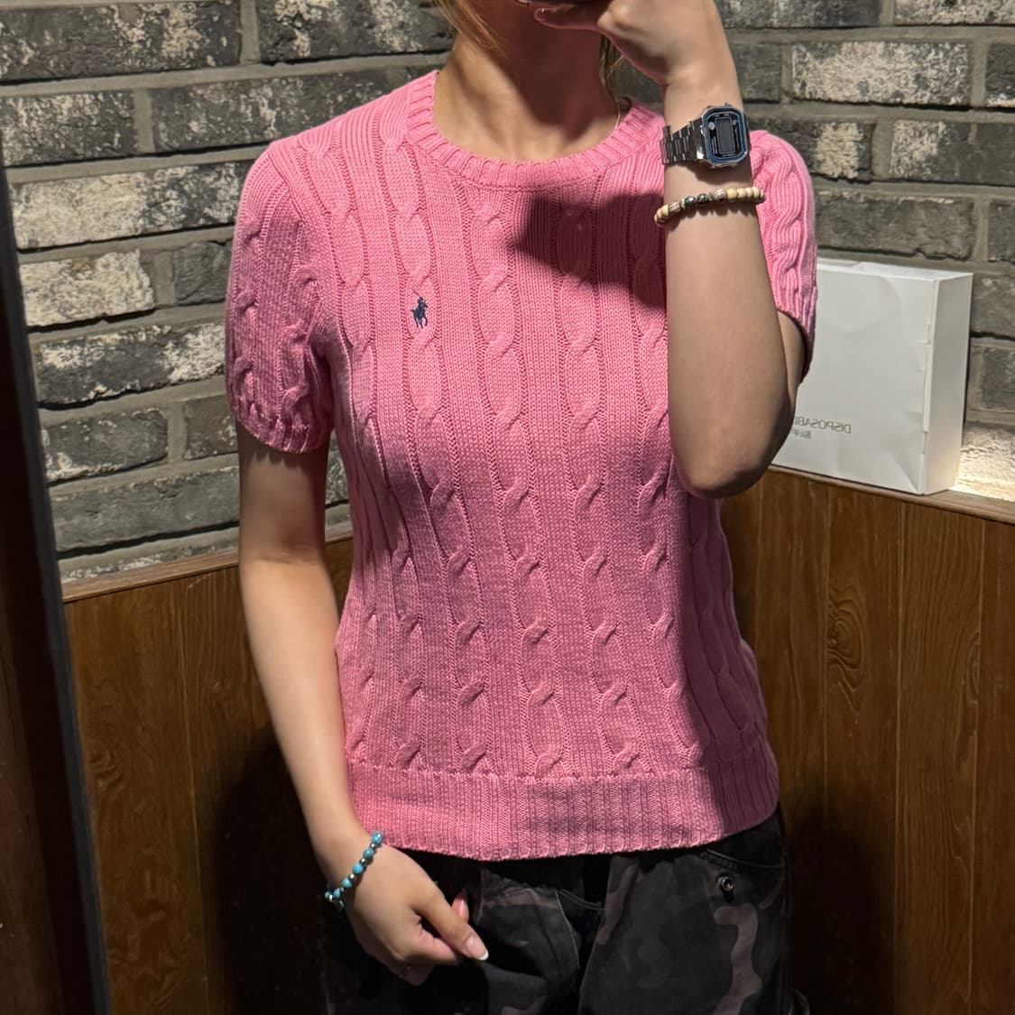 S) 폴로 랄프로렌 피마코튼 케이블 반팔 니트 신형 큐알탭 상품이미지8