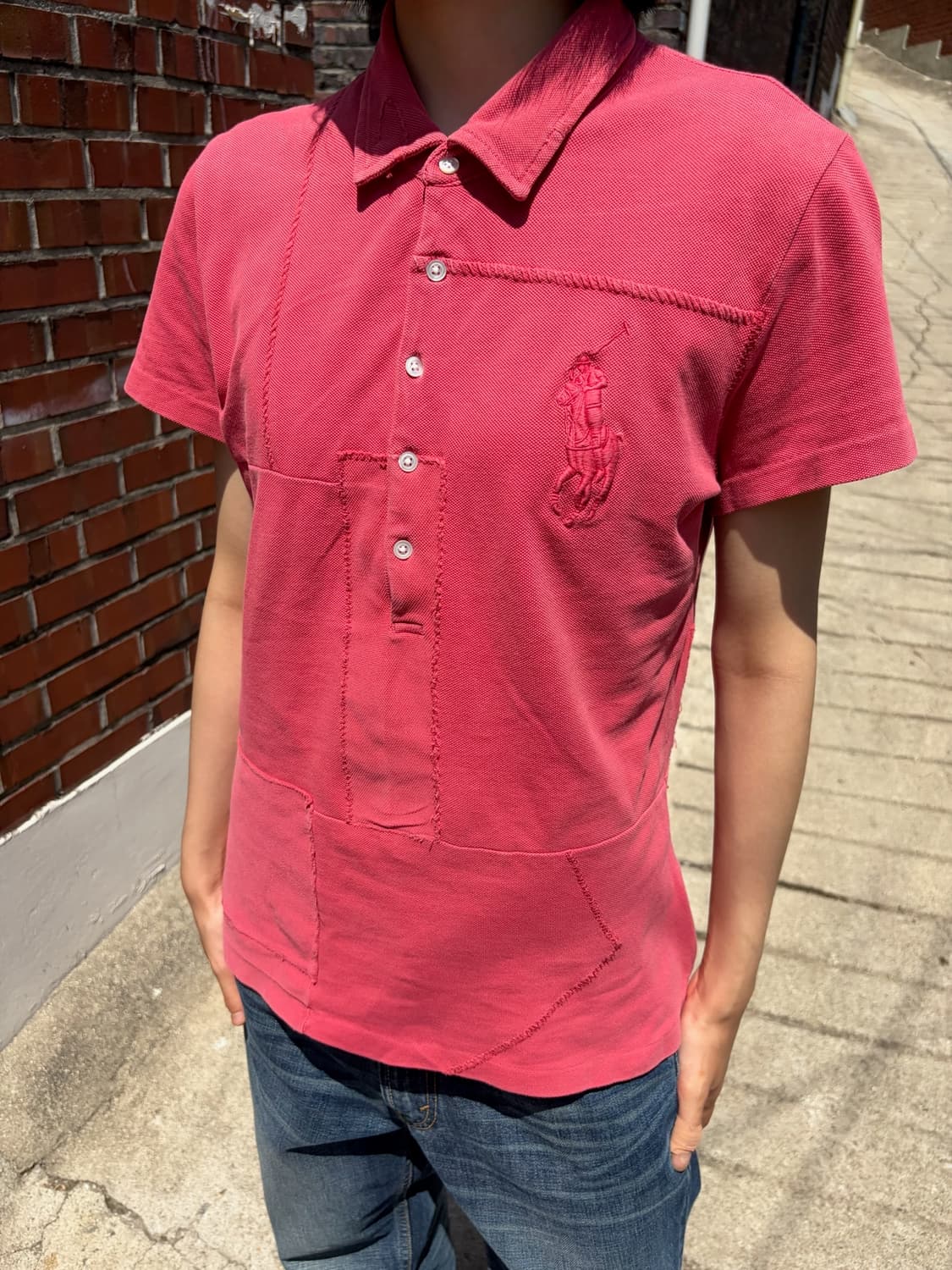 Polo Ralph Lauren 인디 핑크 절개 빅포니 반팔 카라티 L 상품이미지2