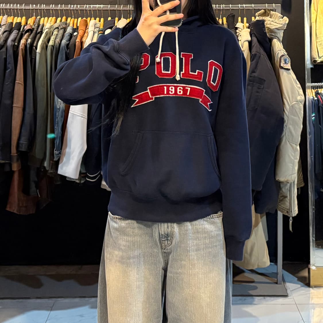 폴로 스펠로고 네이비 후드 상품이미지2