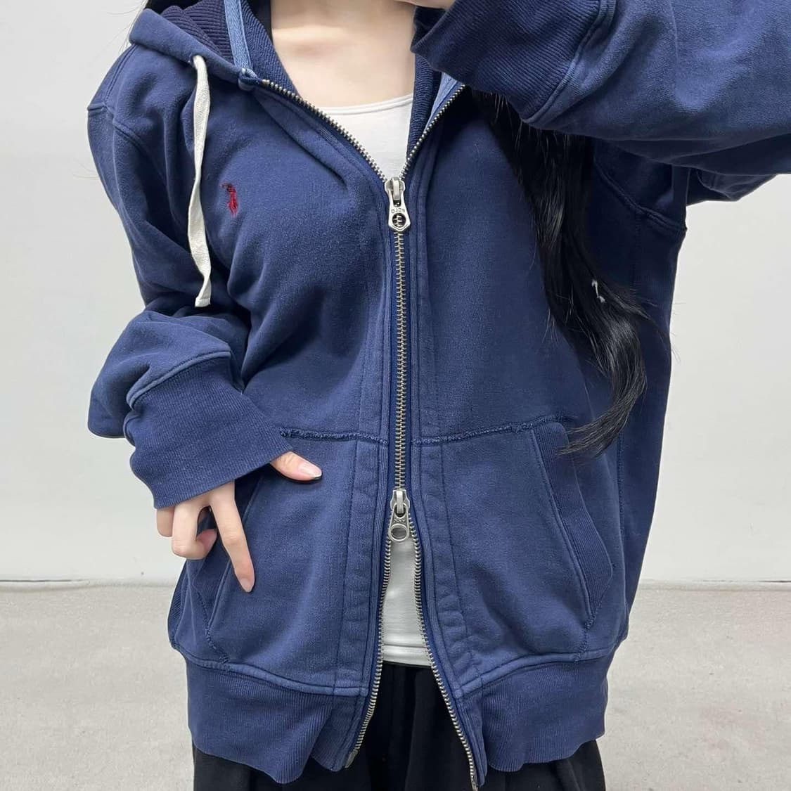 폴로 랄프로렌 00s 써멀 와플 맨즈라인 네이비 후드집업(L) 상품이미지1