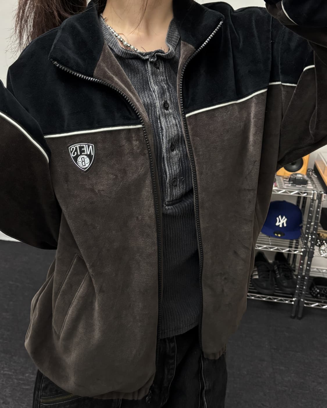 NBA 브루클린 네츠 벨벳 트랙탑 져지 상품이미지2