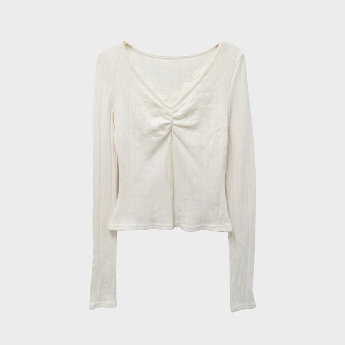 브이넥 레이스 셔링 포인트 긴팔 티셔츠 63597 상품이미지1