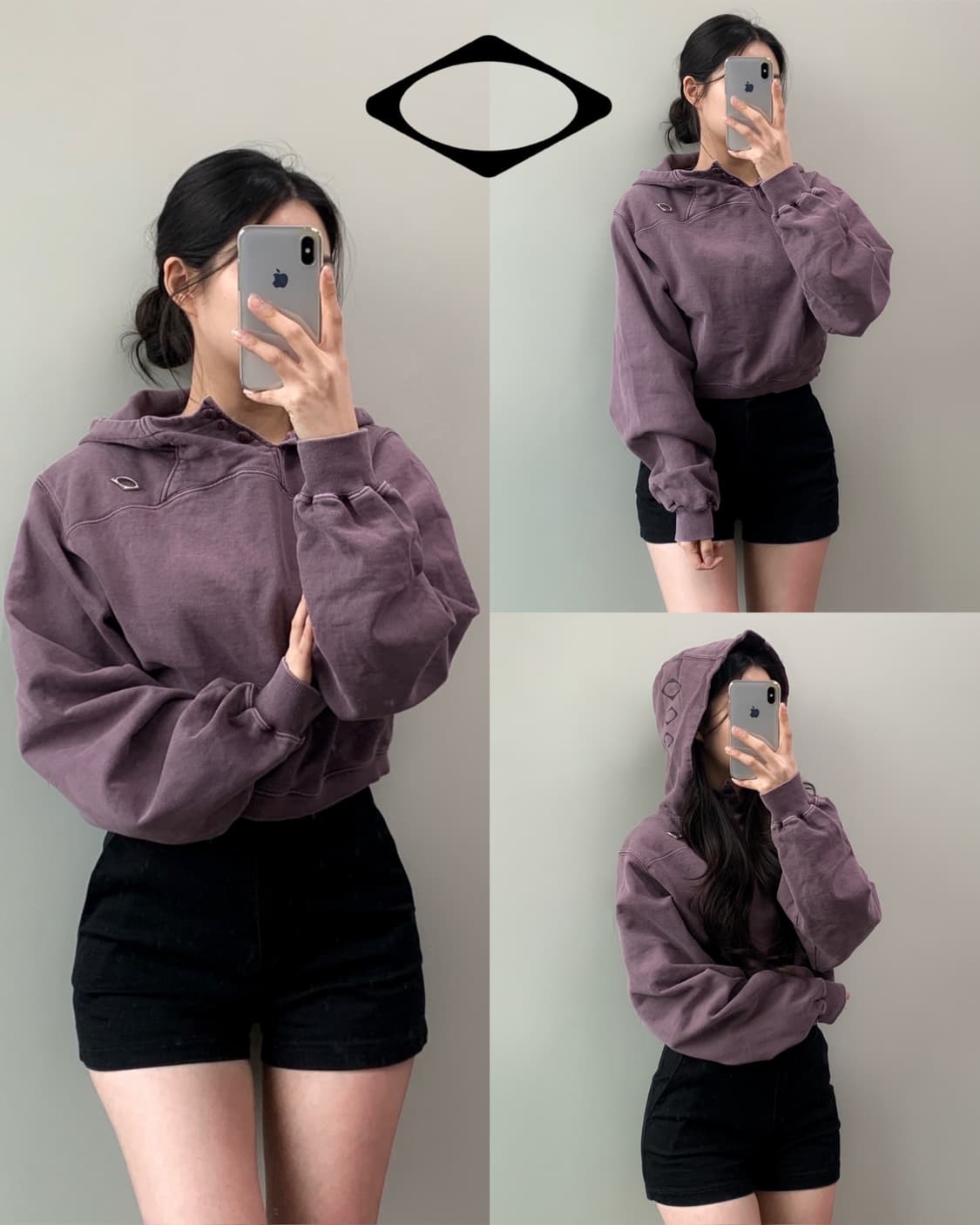 미스치프 사이드버튼 크롭 후드티 상품이미지1