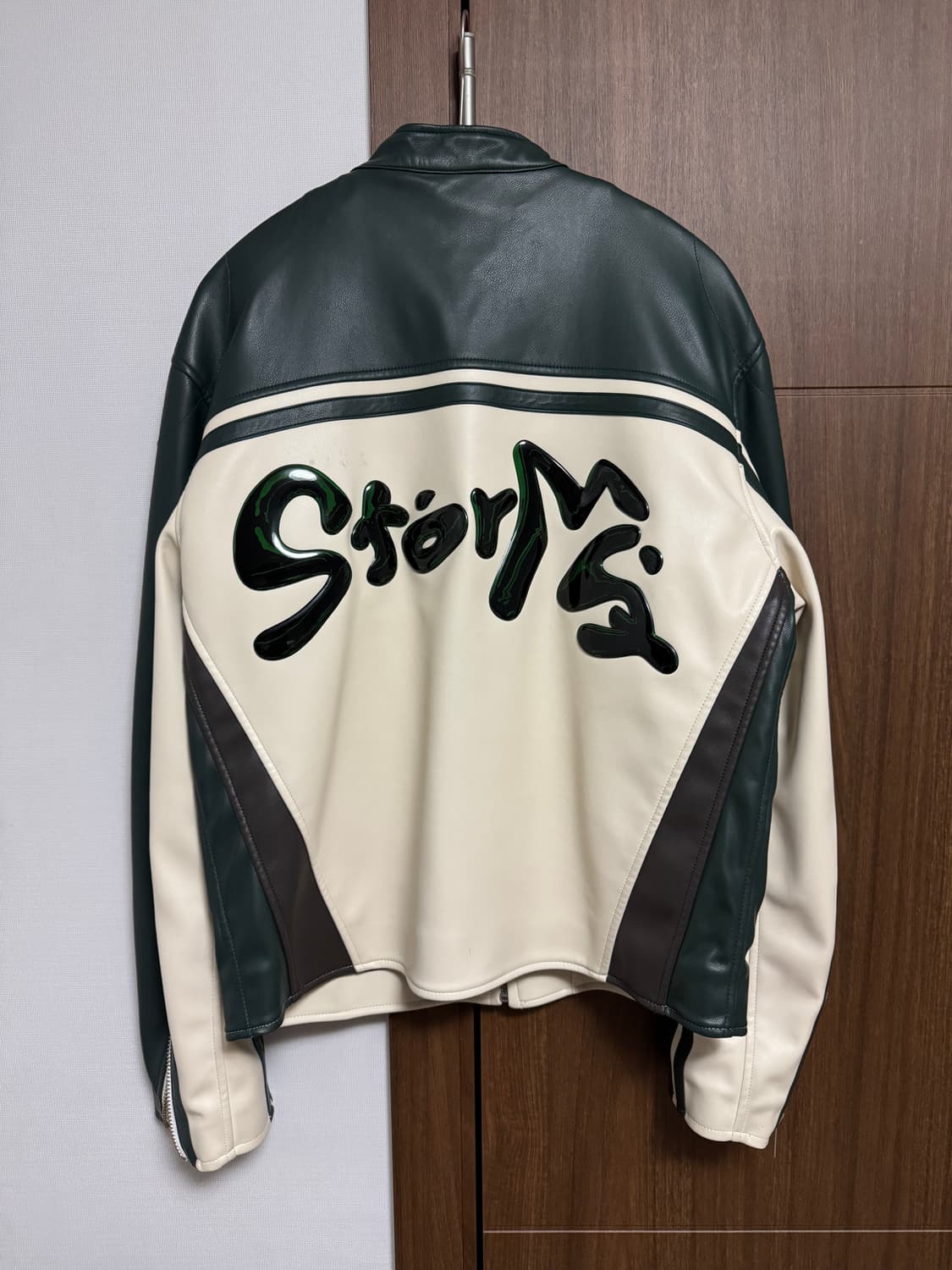 민타임 모터사이클 레더 자켓 그린 상품이미지3