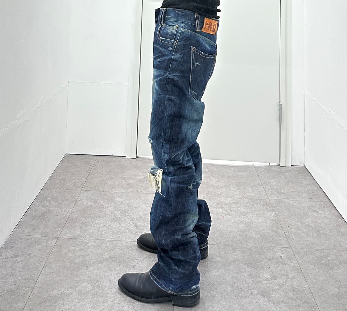 Distressed Knee Washed Straight Denim Pa 상품이미지4