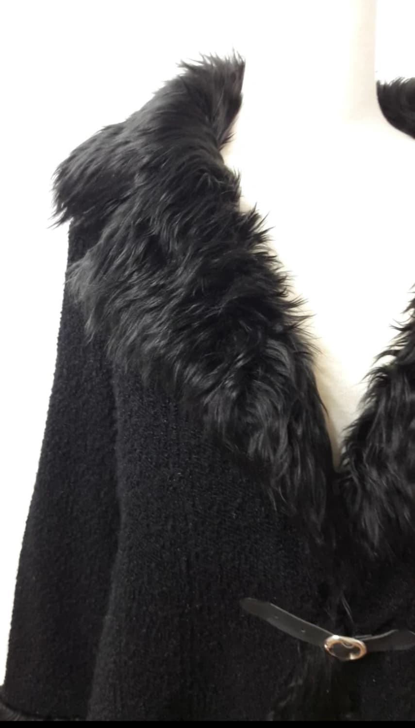 Y2k 갸루 빈티지 블랙 퍼 로브 코트 자켓 상품이미지2