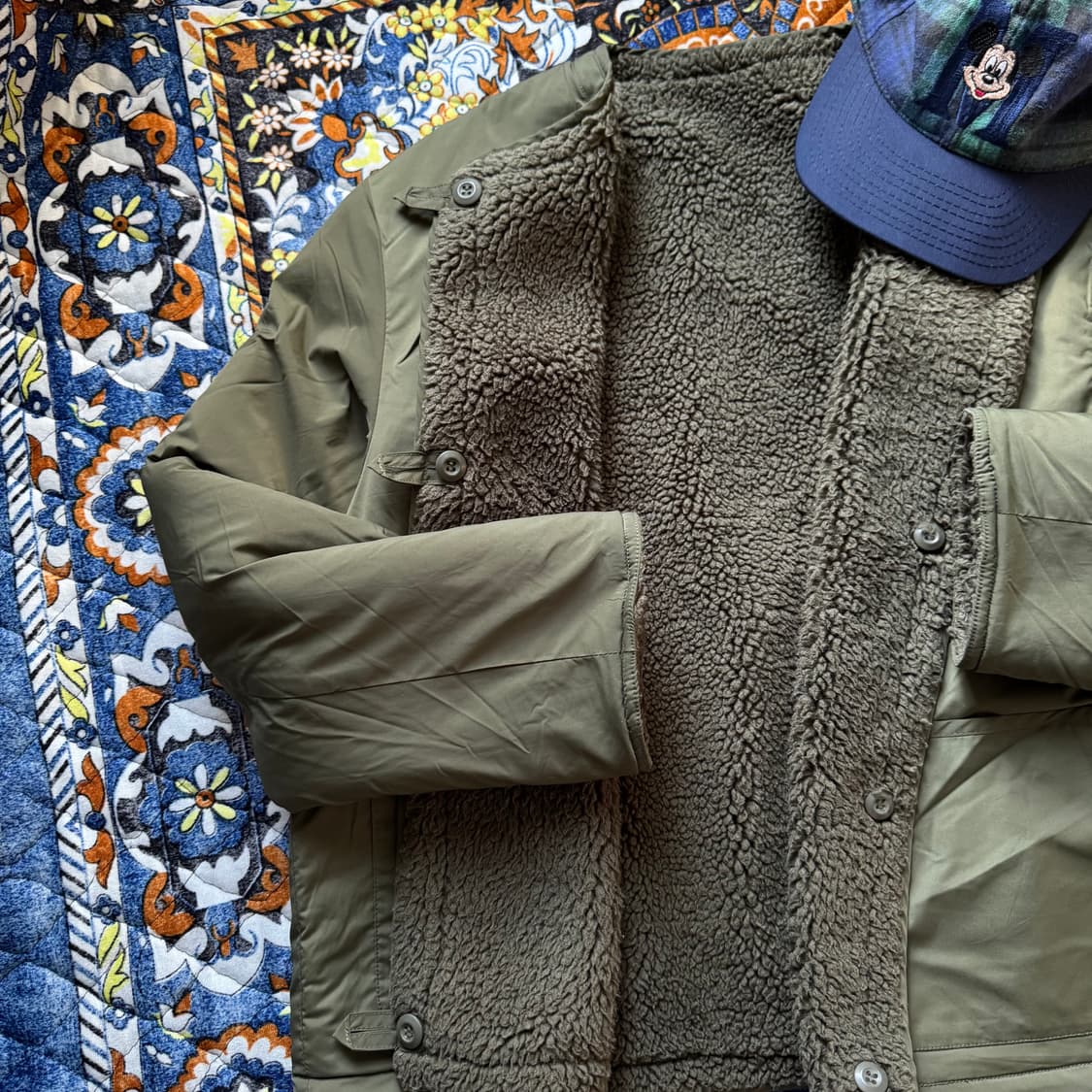 2way 리버시블 카키 더블 버튼 빈티지 밀리터리 플리스 후리스 자켓 상품이미지6