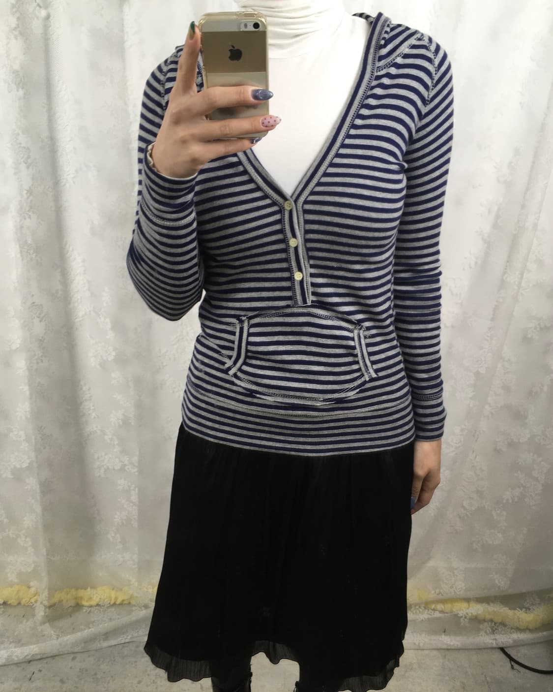 Stripe Henley-Neck Hoodie 상품이미지8