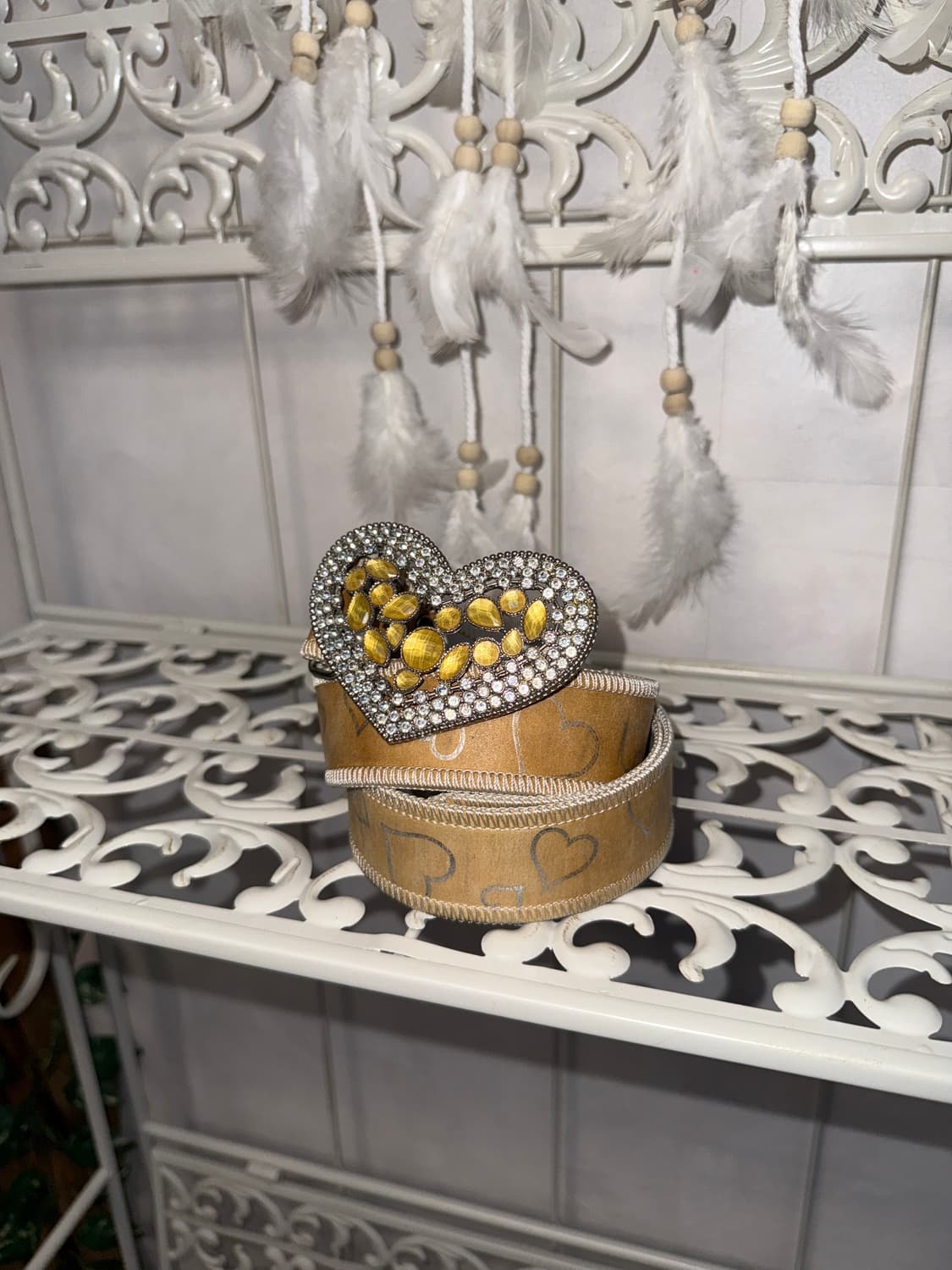 Yellow brown heart cubic buckle belt  상품이미지2