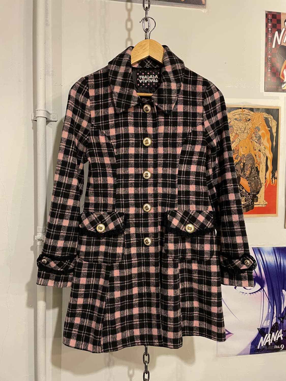 tralala 트랄랄라 리본 버튼 핑크 체크 코트 갸루 러블리 상품이미지1