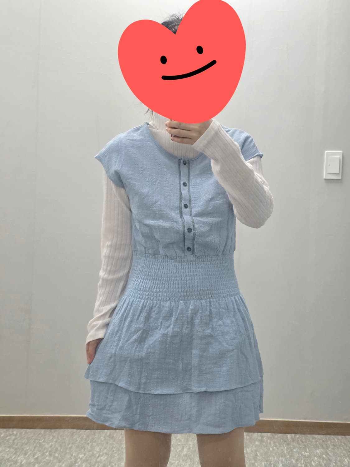 빈티지)하늘린넨 여름니혼모리걸 로맨틱 밴딩민소매 레이어드 캉캉원피스 상품이미지2