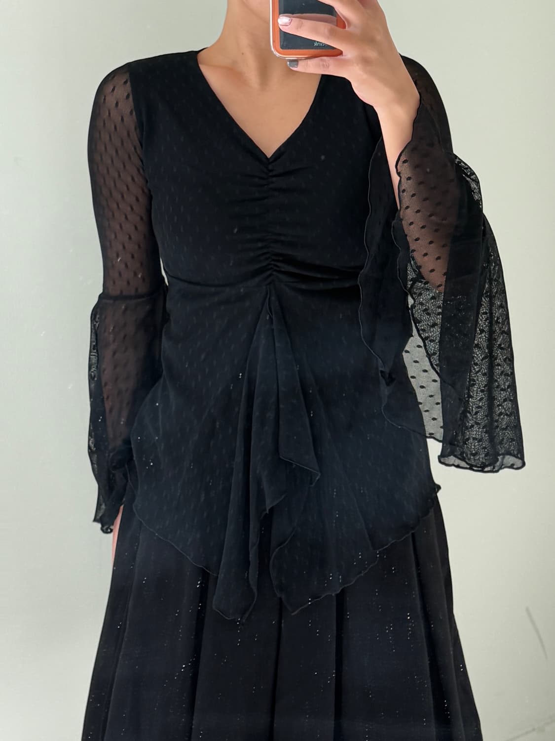 일본빈티지 블랙 시스루 블라우스 상품이미지3