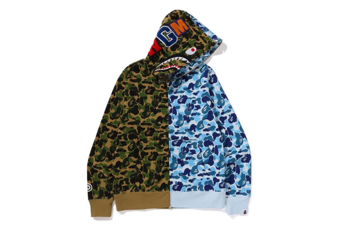베이프 Bape 카모 세퍼레이트 샤크 후드집업 그린블루 상품이미지1